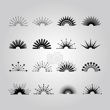 Illustration for Creative set of black half circle trendy abstract isolated different shapes sunbeams icons design elements template on gray gradient background - Royalty Free Image