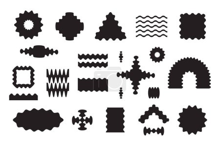 Ilustración de Moderno abstracto aleatorio impar ondulado negro formas planos iconos en blanco conjunto de elementos de diseño sobre fondo blanco - Imagen libre de derechos