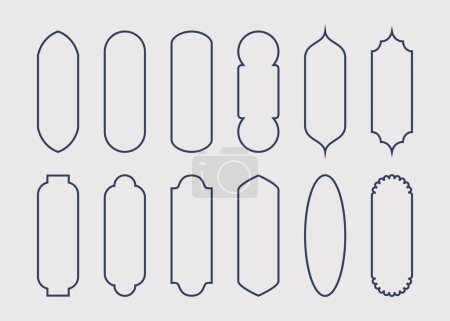 Ilustración de Azul oscuro tipos comunes de línea en blanco arquitectónica marcos de ventana modernos iconos conjunto de elementos de diseño plantilla sobre fondo gris - Imagen libre de derechos