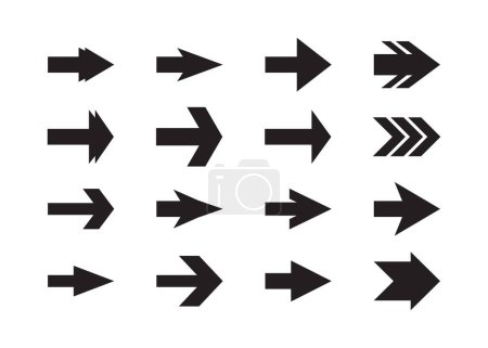 Illustration for Black silhouette and isolated pointy sharp edge direction arrows icons design element set with different shapes on white background - Royalty Free Image