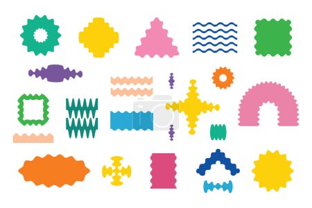 Ilustración de Moderno colorido aleatorio ondulado plano en blanco formas extrañas emblemas iconos conjunto de elementos de diseño sobre fondo blanco - Imagen libre de derechos