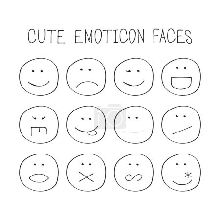 Illustration for Black thin line cute creative emoticon faces icons set poster design element on white background - Royalty Free Image