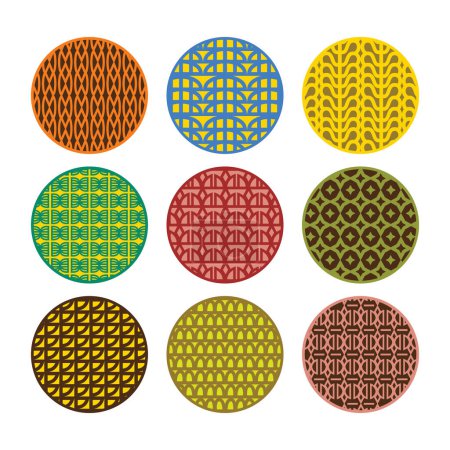 Ilustración de Trendy colorido abstracto moderno círculo vívido surtido y redondo art deco patrón pegatinas elementos de diseño establecidos sobre fondo blanco - Imagen libre de derechos