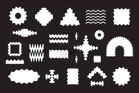 Illustration for Modern Abstract wavy flat solid and blank white random odd shapes icons set design elements on black background - Royalty Free Image