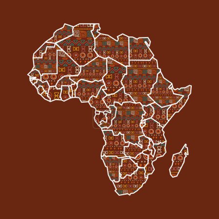 Téléchargez les illustrations : Carte politique de l'Afrique avec les frontières du pays et les motifs ethniques, image vectorielle - en licence libre de droit