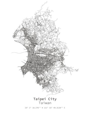 Téléchargez les illustrations : Taipei ville, Taiwan carte de rue, image vectorielle pour le marketing, produit numérique, art mural et affiches. - en licence libre de droit