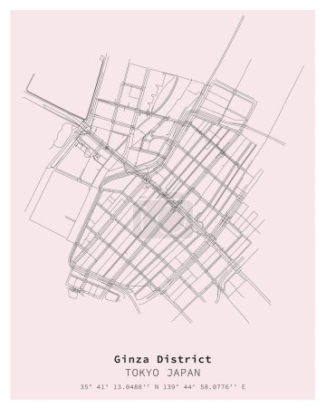 Ginza District Tokyo, Japon Carte des rues, image vectorielle pour le marketing numérique, les produits, l'art mural et les affiches.