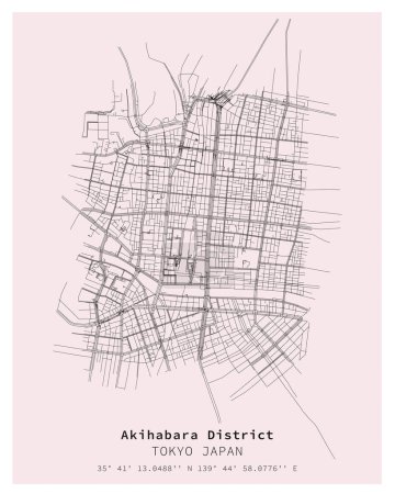 Ilustración de Akihabara District Tokyo, Japan Mapa de calle, vector de imagen para marketing digital, producto, arte de la pared y póster impresiones. - Imagen libre de derechos