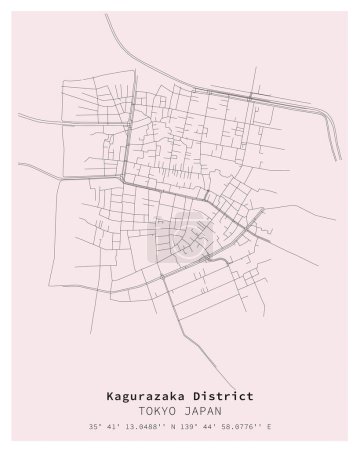 Ilustración de Kagurazaka District Tokyo, Japan Mapa de calle, vector de imagen para marketing digital, producto, arte de la pared y póster impresiones. - Imagen libre de derechos