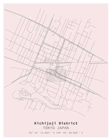 Kichijoji District Tokyo, Japan Street Map, Vektorbild für digitales Marketing, Produkt, Wandkunst und Posterdrucke.
