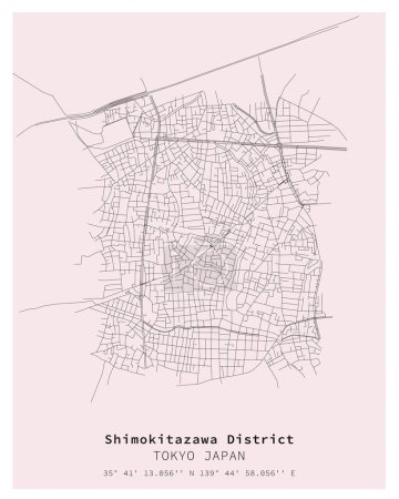 Ilustración de Shimokitazawa District Tokyo, Japan Mapa de calle, imagen vectorial para marketing digital, impresión de productos, arte mural y pósters. - Imagen libre de derechos