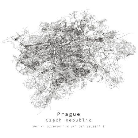 Prague République tchèque carte de rue détaillée, image d'élément vectoriel pour le marketing, produit numérique, art mural et affiches.
