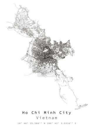 Ho-Chi-Minh-Stadt, Vietnam Urban detail Streets Roads Map, Vektorelement-Image für Marketing, digitales Produkt, Wandkunst und Posterdrucke.