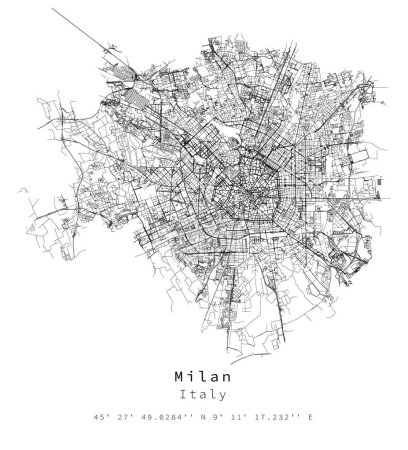 Téléchargez les illustrations : Milan Italie Détail urbain Rues Carte routière, image vectorielle pour le marketing, produit numérique, art mural et affiches. - en licence libre de droit