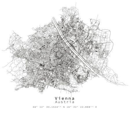 Wien Österreich, Urban detail Streets Roads Map, Vektorelement Image für Marketing, digitales Produkt, Wandkunst und Posterdrucke.