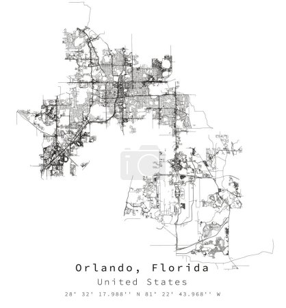 Téléchargez les illustrations : Orlando, Floride États-Unis Détail urbain Rues Carte routière, image vectorielle de modèle d'élément pour le marketing, produit numérique, art mural et affiches. - en licence libre de droit
