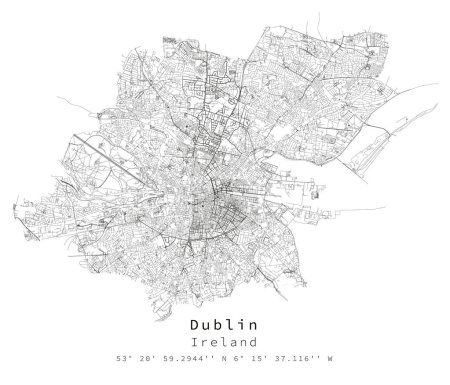 Téléchargez les illustrations : Dublin Irlande Détail urbain Rues Carte routière, image vectorielle pour le marketing, le produit numérique, l'art mural et les affiches. - en licence libre de droit