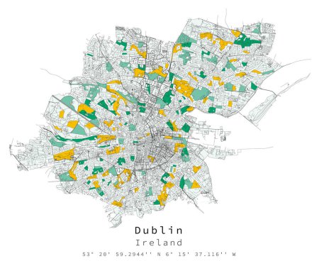 Téléchargez les illustrations : Dublin Irlande Détail urbain Rues Carte routière, image vectorielle pour le marketing, le produit numérique, l'art mural et les affiches. - en licence libre de droit