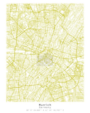 München, Deutschland, Innenstadt Urban detail Streets Roads Map, Vektorelement Template Image für Marketing, Produkt, Wandkunst und Posterdrucke.
