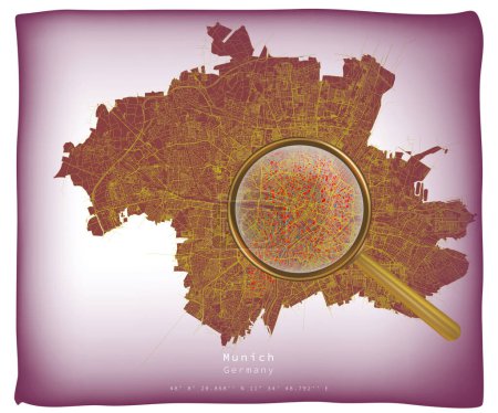 Munich,Germany,Colorful street map with Moveable focus glasses isolate background