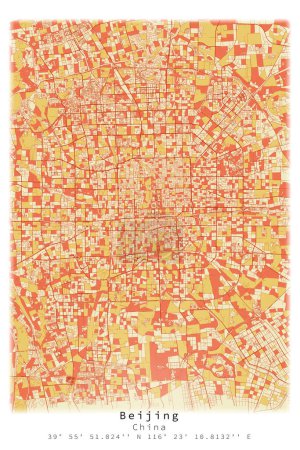 Beijing,China City centre, Urban detail Streets Roads color Map  ,vector element template image for marketing ,product ,wall art and poster prints.
