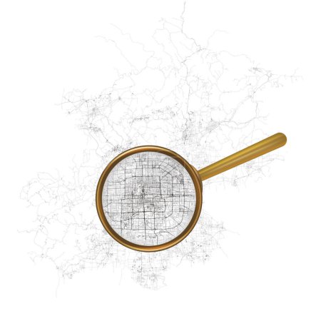 Beijing city ,China,Urban detail Streets Roads Map with magnifying glass,vector element template image for marketing,education,product ,wall art and poster prints.