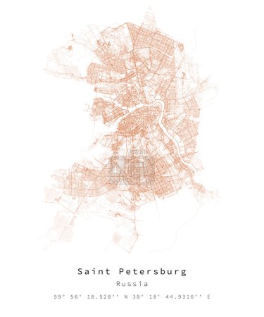 Sankt Petersburg, Russland, Urban detail Streets Roads Map, Vektorelement Template Image für Marketing, Produkt, Wandkunst und Posterdrucke.