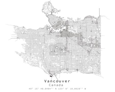 Vancouver, Canada, Urban detail Mapa de carreteras de calles, imagen de plantilla de elemento vectorial para marketing, productos, arte mural y pósters.
