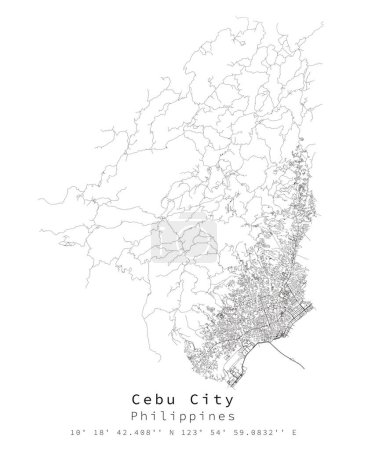 Cebu City, Philippines, carte précise, détail urbain Rues Carte routière, image vectorielle de modèle d'élément pour le marketing, produit, art mural et affiches.