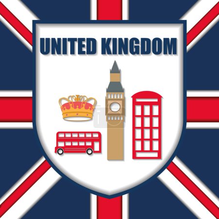 Illustration for Traditional british landmarks and objects United kingdom travel postcard Vector illustration - Royalty Free Image