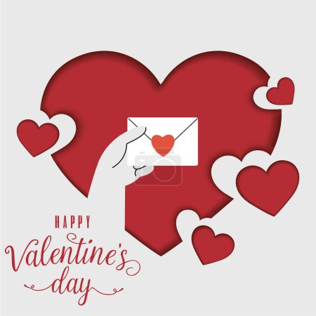 Isolated heart shape with hand holding letter Happy valentine day Vector illustration