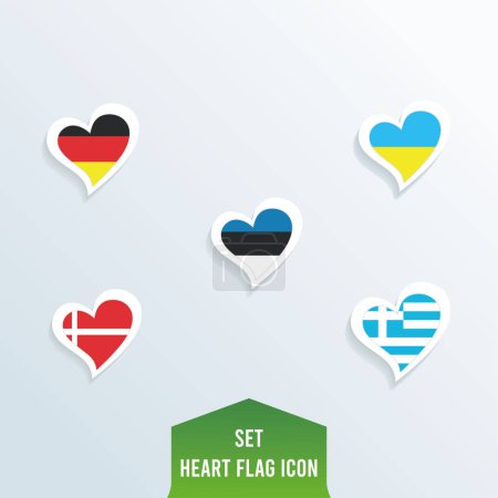 Set of different flags on heart shapes Vector illustration