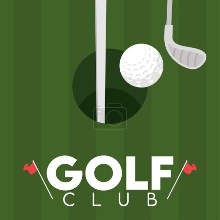 Vue rapprochée d'un trou de terrain de golf Modèle de club de golf Illustration vectorielle