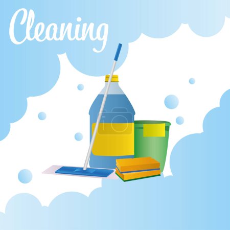 Cleaning services concept poster with cleaning products Vector illustration