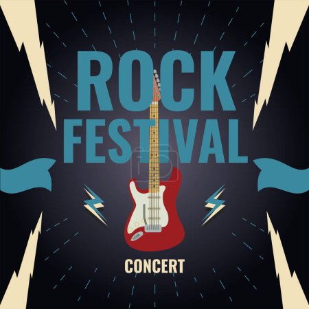 Illustration for Colored rock music festival brochure with electric guitar Vector illustration - Royalty Free Image