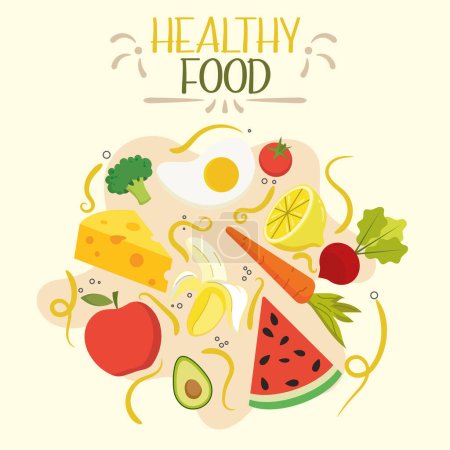 Group of different types of food for a healthy lifestyle Vector illustration