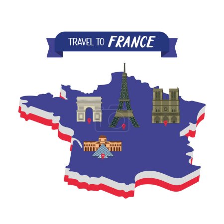 Illustration for Isolated map of France with different famous landmarks Vector illustration - Royalty Free Image