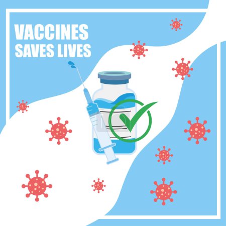 Téléchargez les illustrations : Vaccins sauve des vies affiche avec seringue et flacon de vaccin Illustration vectorielle - en licence libre de droit