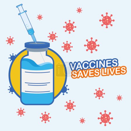 Téléchargez les illustrations : Les vaccins sauvent des vies avec la seringue et le flacon Vecor - en licence libre de droit