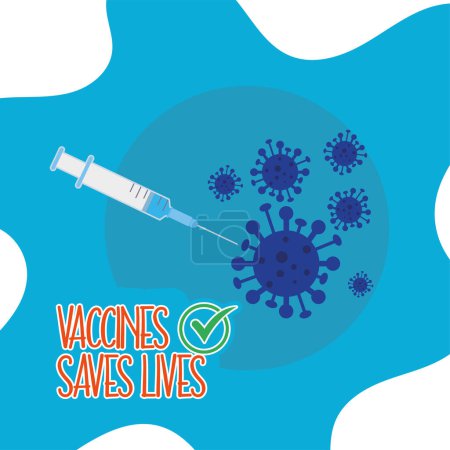 Téléchargez les illustrations : Vaccins sauve des vies affiche avec seringue et virus Illustration vectorielle - en licence libre de droit