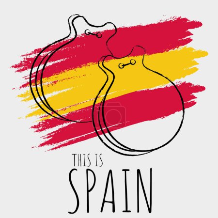 Téléchargez les illustrations : Isolé contour d'une castagnettes sur un drapeau os Espagne Illustration vectorielle - en licence libre de droit