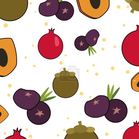 Iconos de frutas de colores Fondo del patrón Ilustración vectorial
