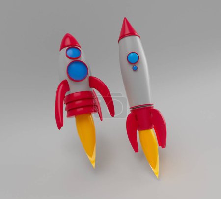 Photo for 3d illustration rendering minimal spaceship rocket fly on white background. - Royalty Free Image