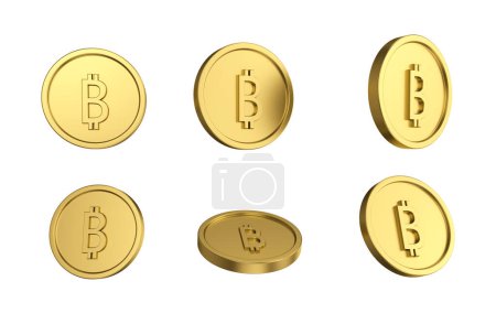 Photo for 3d illustration Set of gold Bitcoin coin in different angels on white background - Royalty Free Image