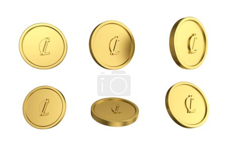 Photo for 3d illustration Set of gold costa rican coln coin in different angels on white background - Royalty Free Image