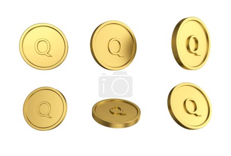 Photo for 3d illustration Set of gold Guatemalan quetzal coin in different angels on white background - Royalty Free Image