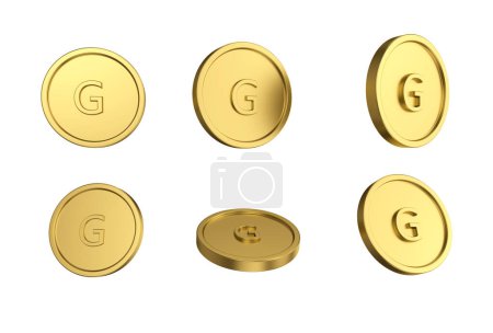 Photo for 3d illustration Set of gold Haitian gourde coin in different angels on white background - Royalty Free Image