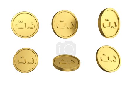 Foto de 3d illustration Set of gold Tunisian dinar coin in different angels on white background - Imagen libre de derechos