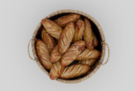 Photo for Bamboo Basket Wicker bread minimal 3d rendering on white background - Royalty Free Image