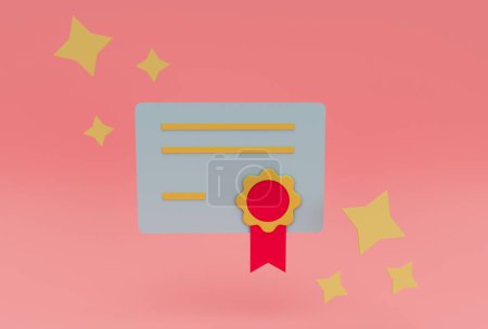 Photo for 3d illustration certificate or diploma icon with stamp and ribbon bow. - Royalty Free Image